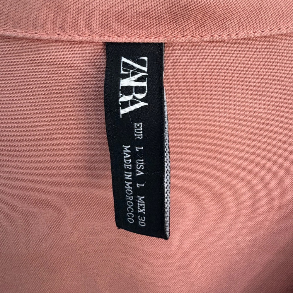 Zara Shirt Dress Womens Large Rose Pink Utility Tie Waist Safari Chic Pocketed - Picture 4 of 16